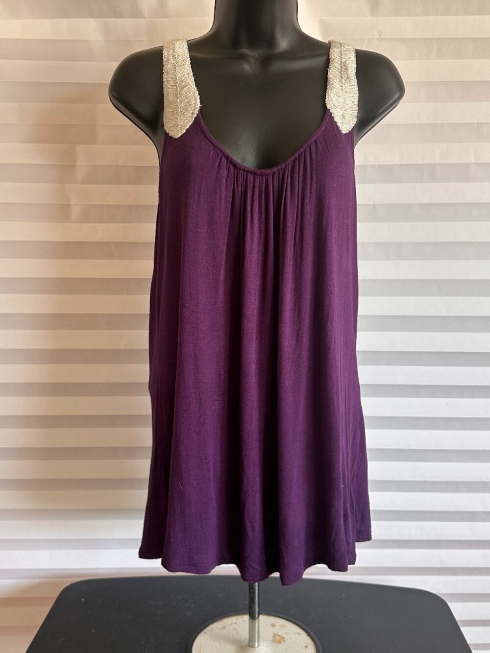 Love Notes Womens Purple Tank Top Silver Straps Size Large Casual Top